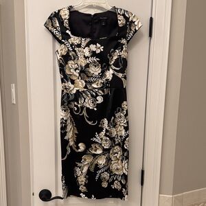 White House Black Market Black and Cream Floral Midi Dress